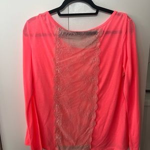American Eagle Hot Pink Sheer Lace Back Top
